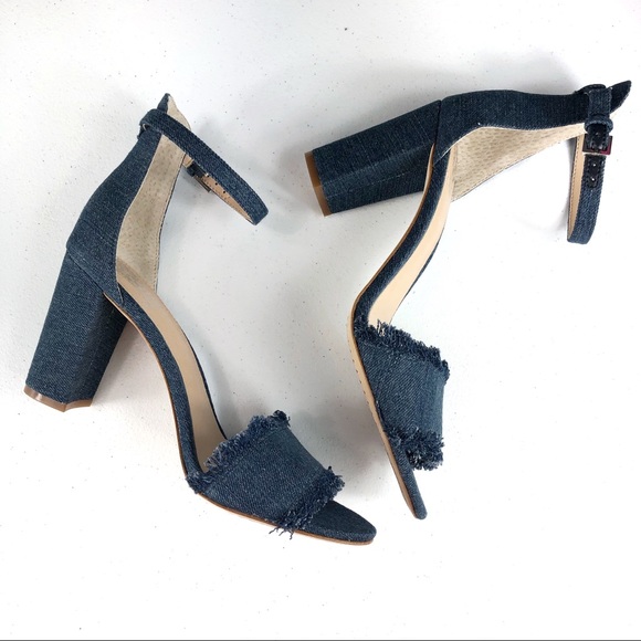 Vince Camuto Mid Blue Frayed Denim Shoes Size 8.5 - Picture 6 of 8